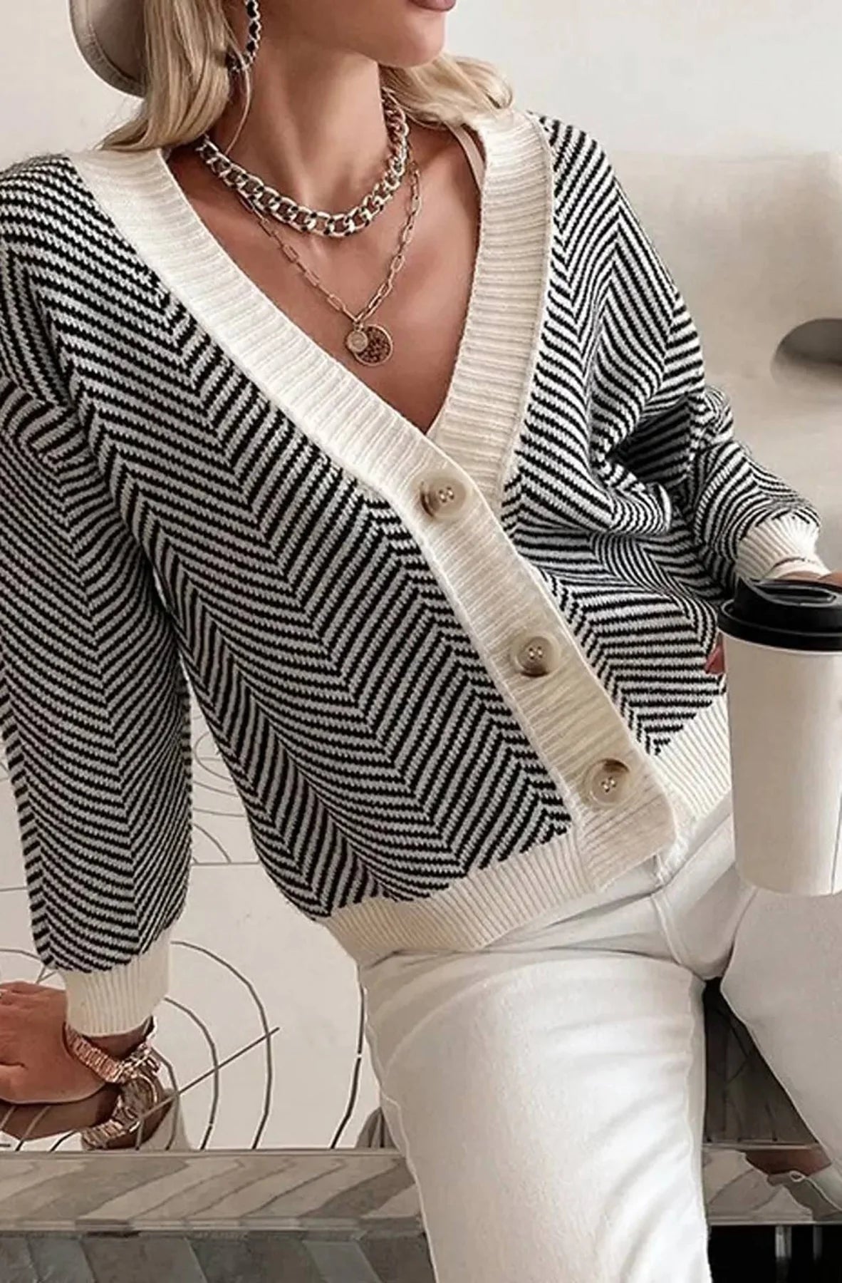 Striped Long Sleeve Button Cardigan