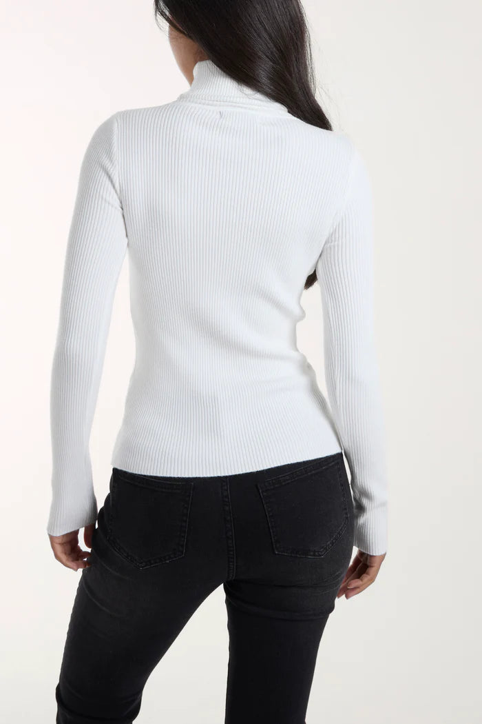 Roll Neck Ribbed Jumper in Ivory