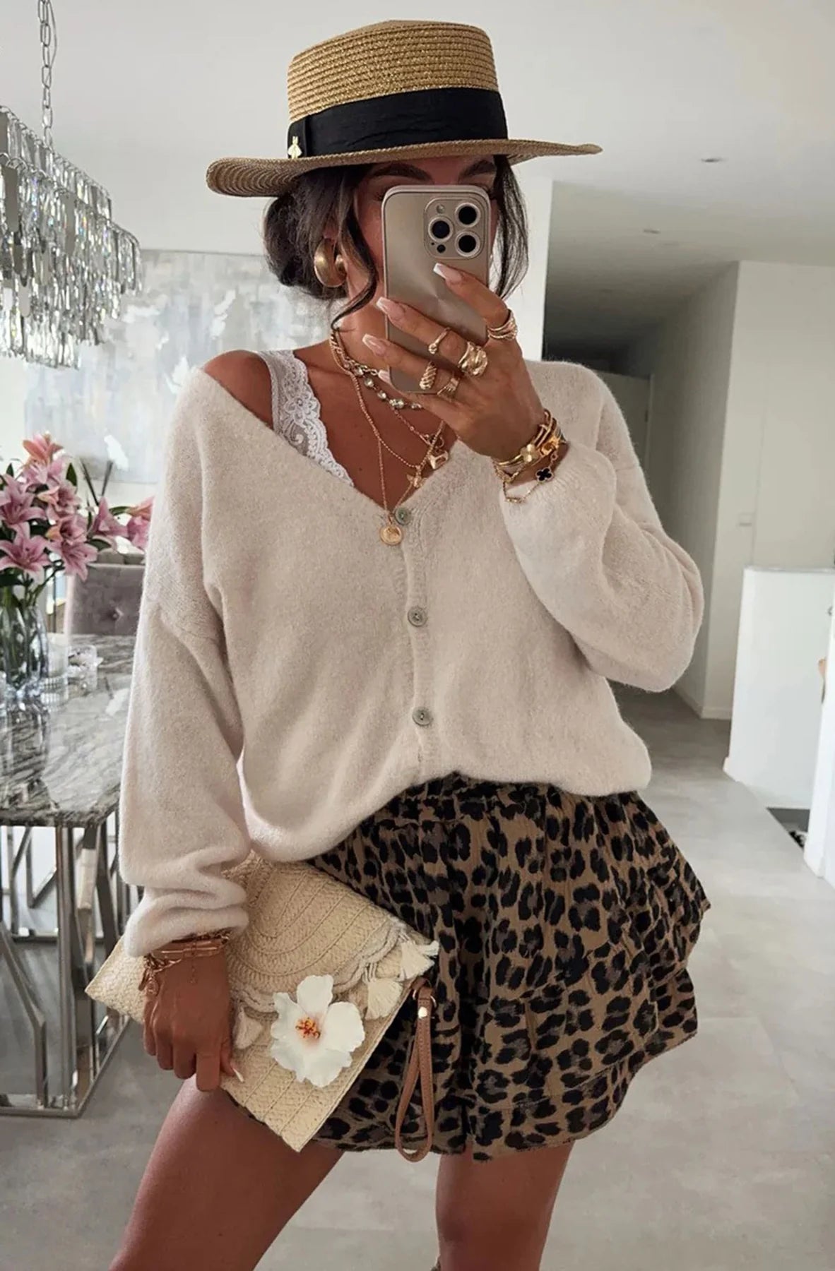 Long Sleeve Light Knitted Cardigan in Beige