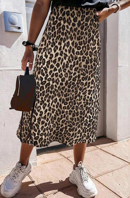 Satin Leopard Print Skirt
