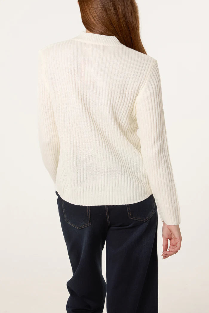 Ribbed High Neck Jumper in Cream