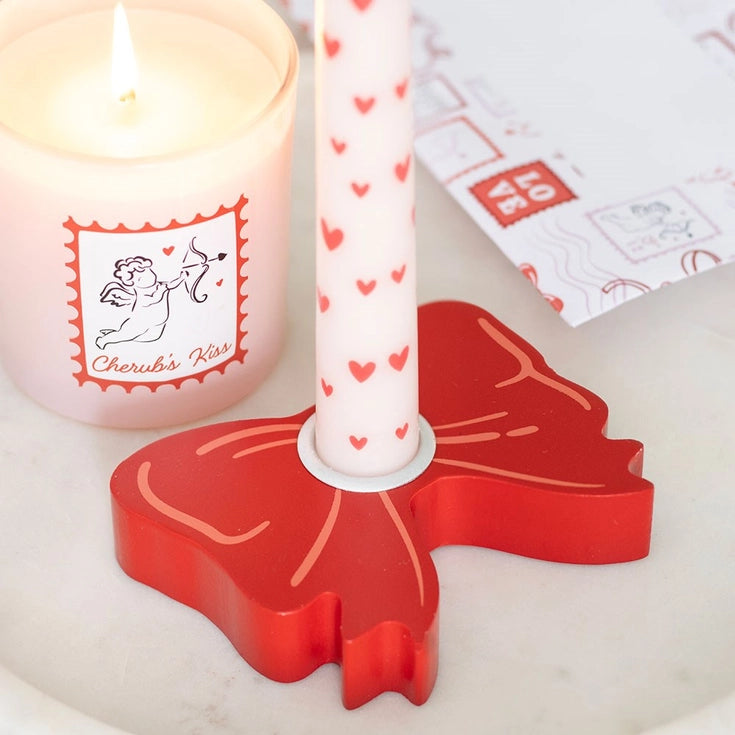 Red Bow Valentine's Day Taper Candle Holder