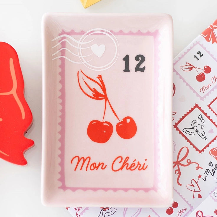Cherry Postage Stamp Valentine's Day Trinket Dish