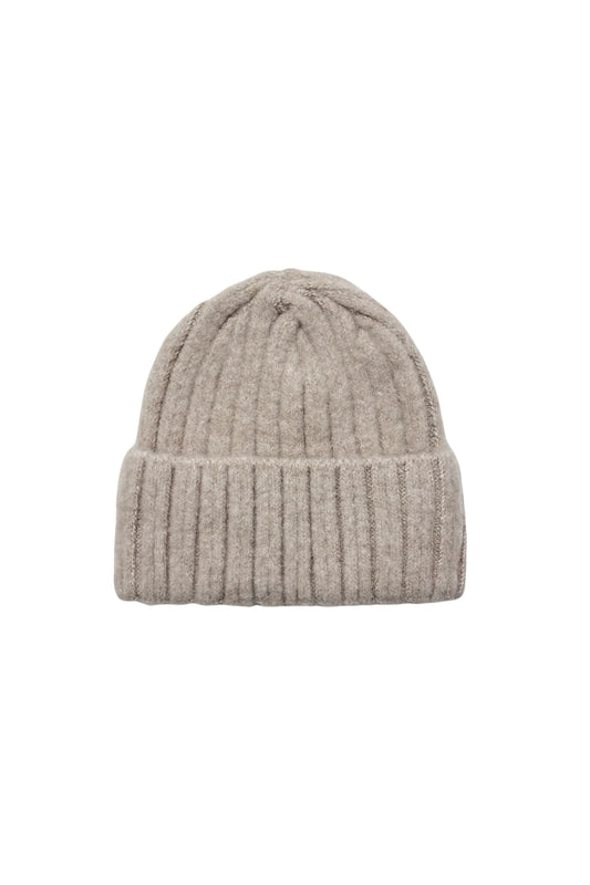 Cosy Plain Knitted Beanie Hat in Beige