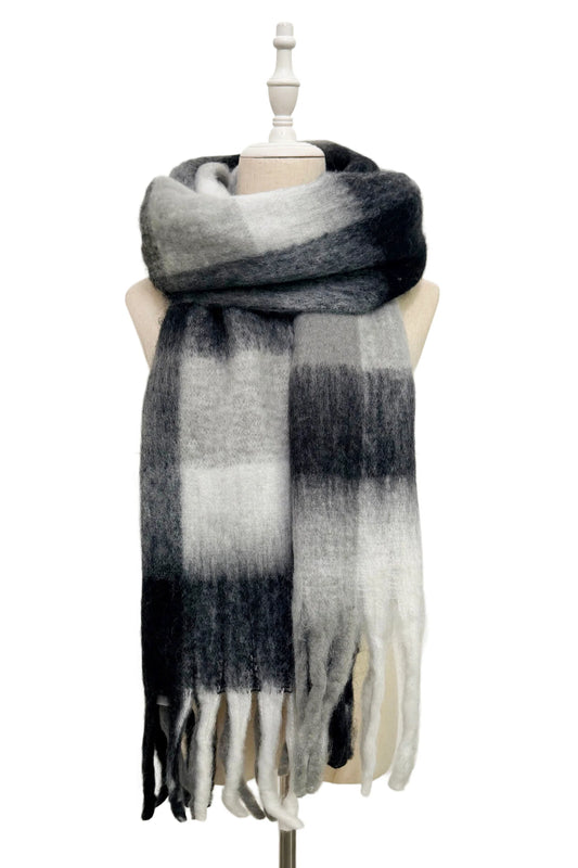 Black Classic Check Chunky Tassel Scarf