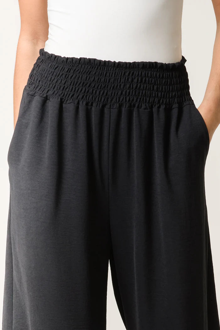 Wide Leg Elasticated Trousers with Pockets in Black