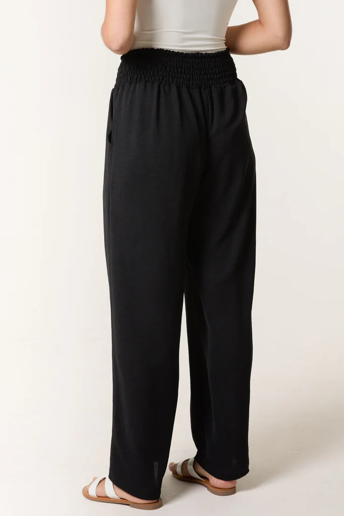 Wide Leg Elasticated Trousers with Pockets in Black