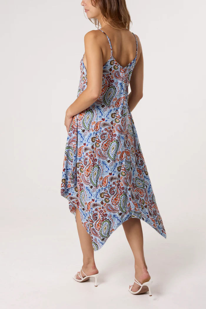 Paisley Hanky Hem Dress in Blue