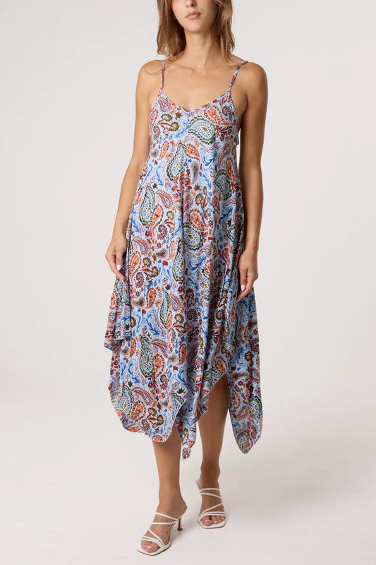 Paisley Hanky Hem Dress in Blue