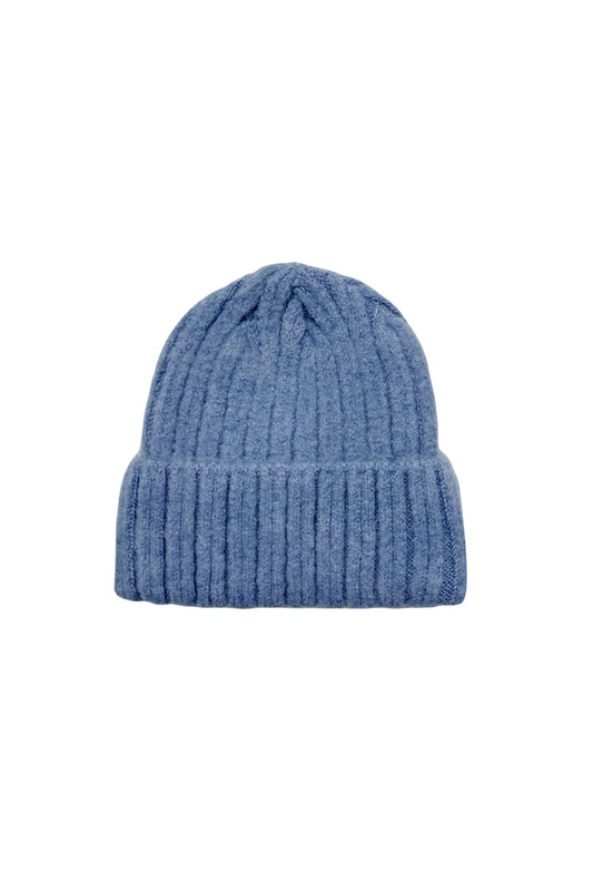 Cosy Plain Knitted Beanie Hat in Powder Blue