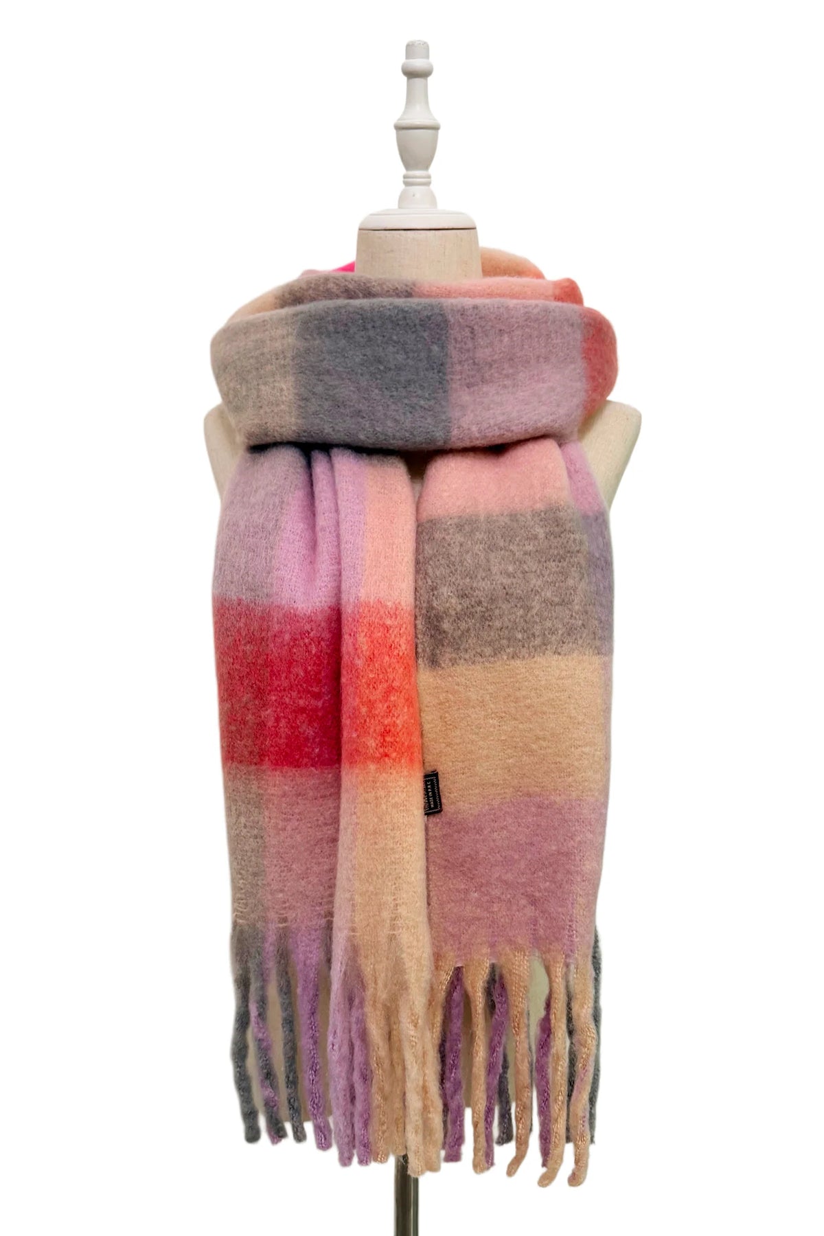 Blush Check Chunky Tassel Scarf