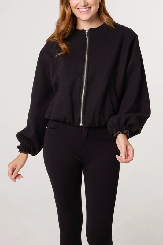 Soft Touch Zip Up Bomber Jacket in Black