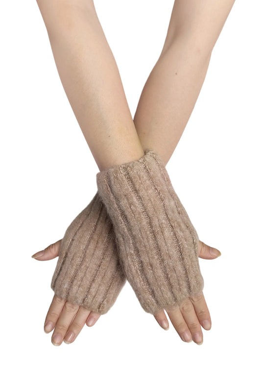Cosy Plain Knitted Fingerless Gloves in Camel