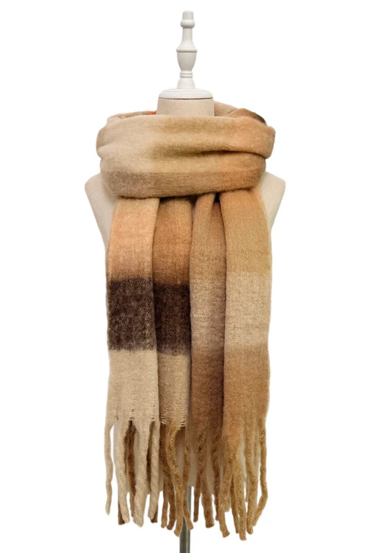 Camel Check Chunky Tassel Scarf