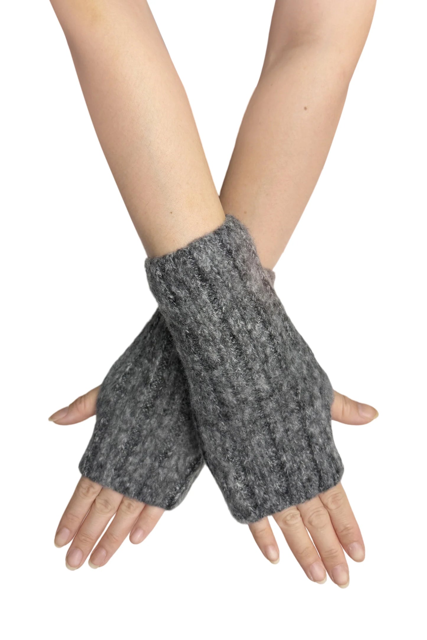 Cosy Plain Knitted Fingerless Gloves in Charcoal