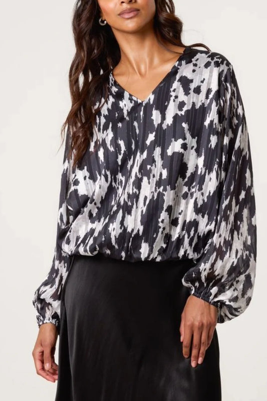 Cow Print Bubble Hem Top