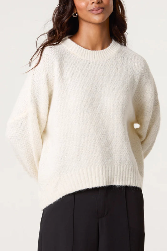 Ivory Textured Knit Crew Neck Jumper with Sparkle