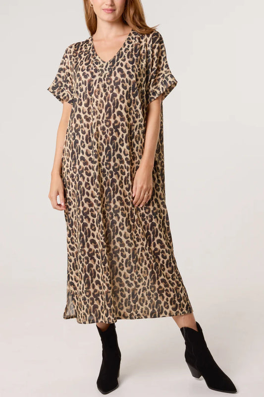 Shimmer Animal Print Midi Dress