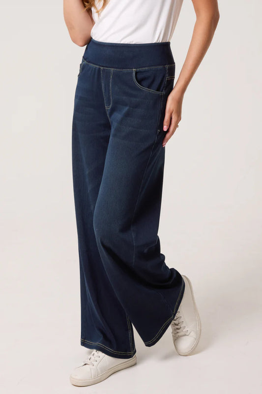Elastic Waistband Wide Leg Jeans