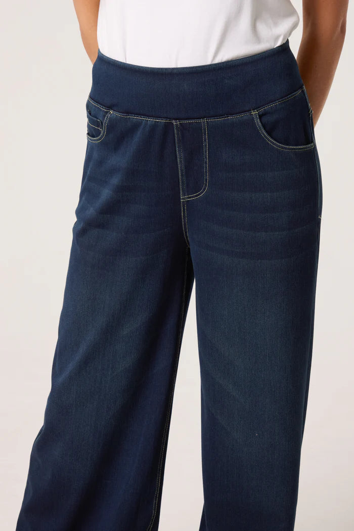 Elastic Waistband Wide Leg Jeans