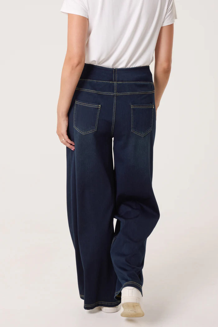 Elastic Waistband Wide Leg Jeans