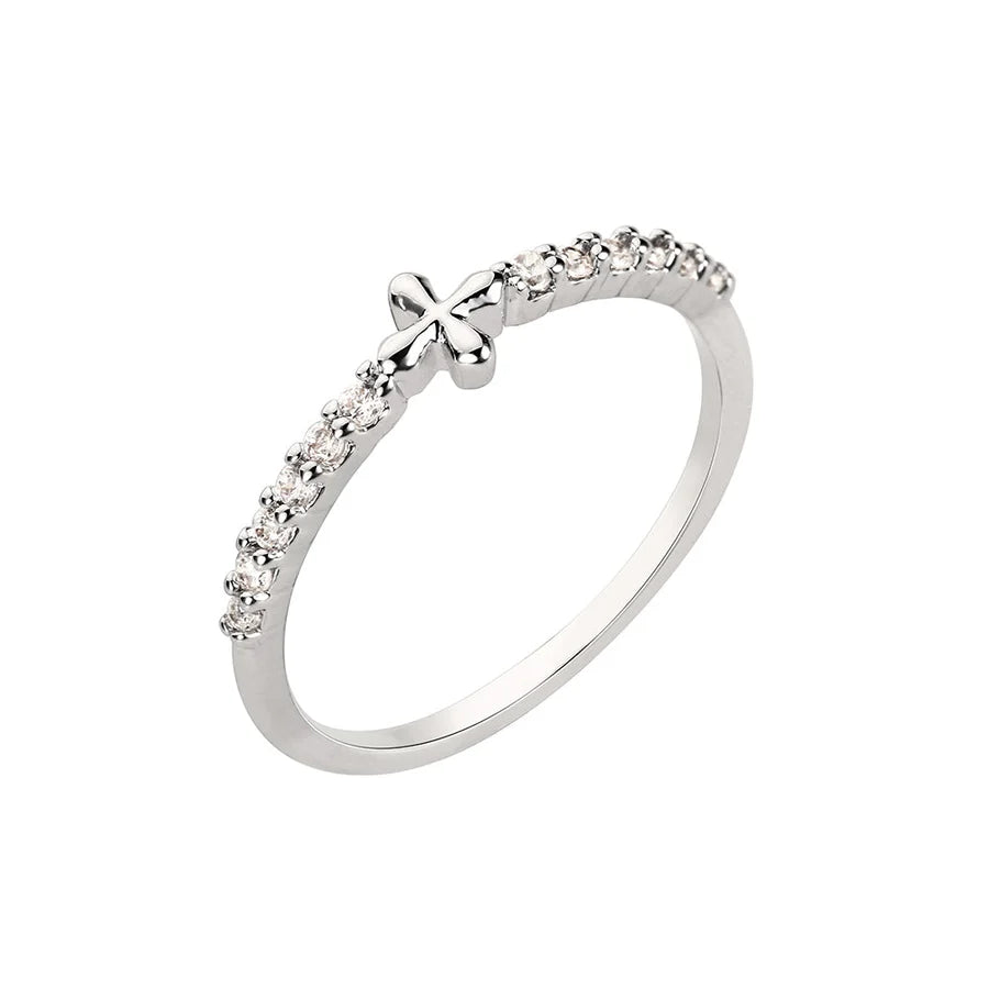 Diamante Cross Shape Ring - Silver