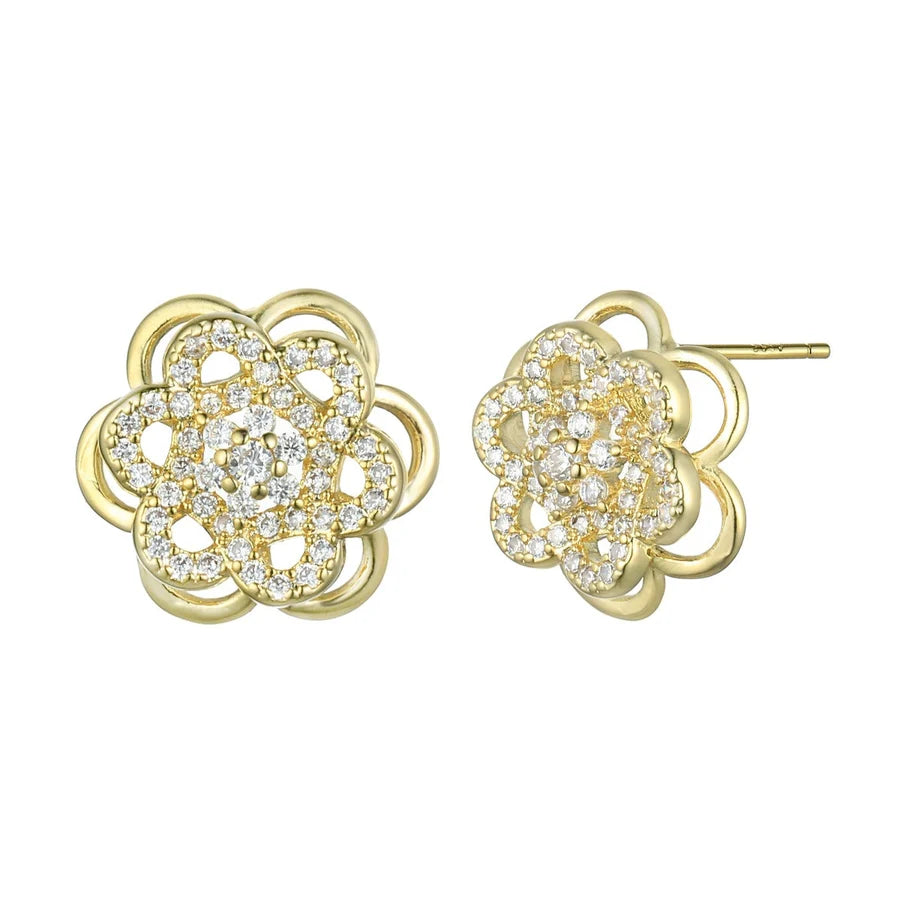 Gold Colour Flower Earrings with Diamantes and Gems