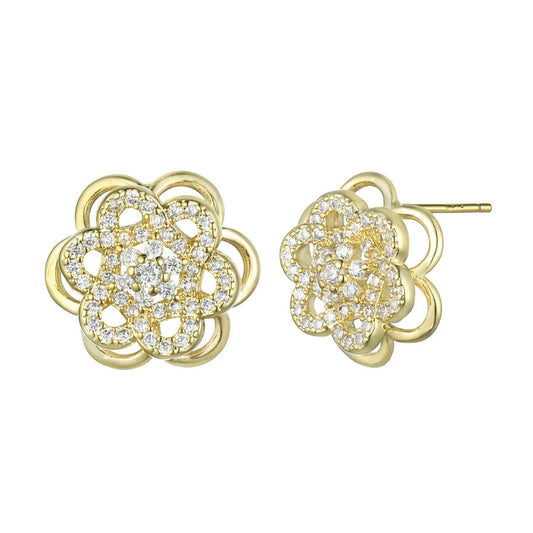 Gold Colour Flower Earrings with Diamantes and Gems