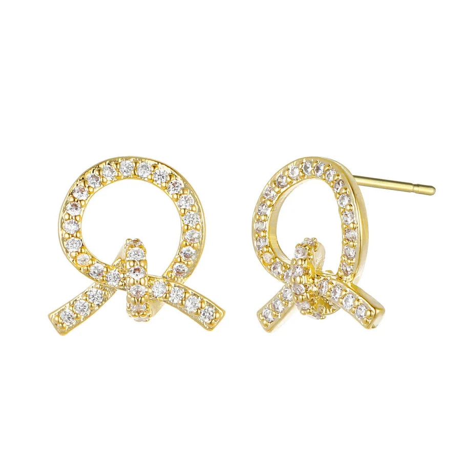 Gold Colour Twist Earrings with Diamantes