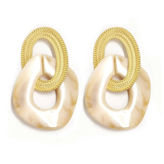 Chunky Link Fashion Earrings - Beige