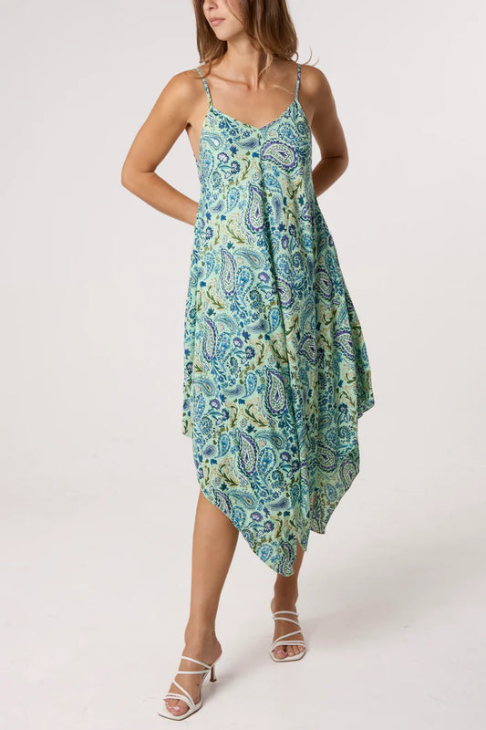 Paisley Hanky Hem Dress in Mint