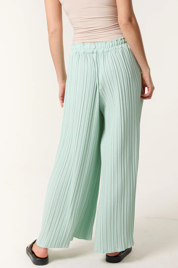 Wide Leg Plisse Drawstring Trousers in Mint