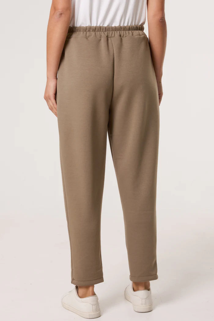 Gold Button Soft Touch Trousers in Mocha