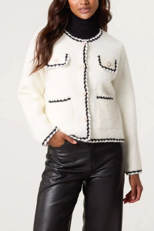 Contrast Trim Knit Cardigan Jacket