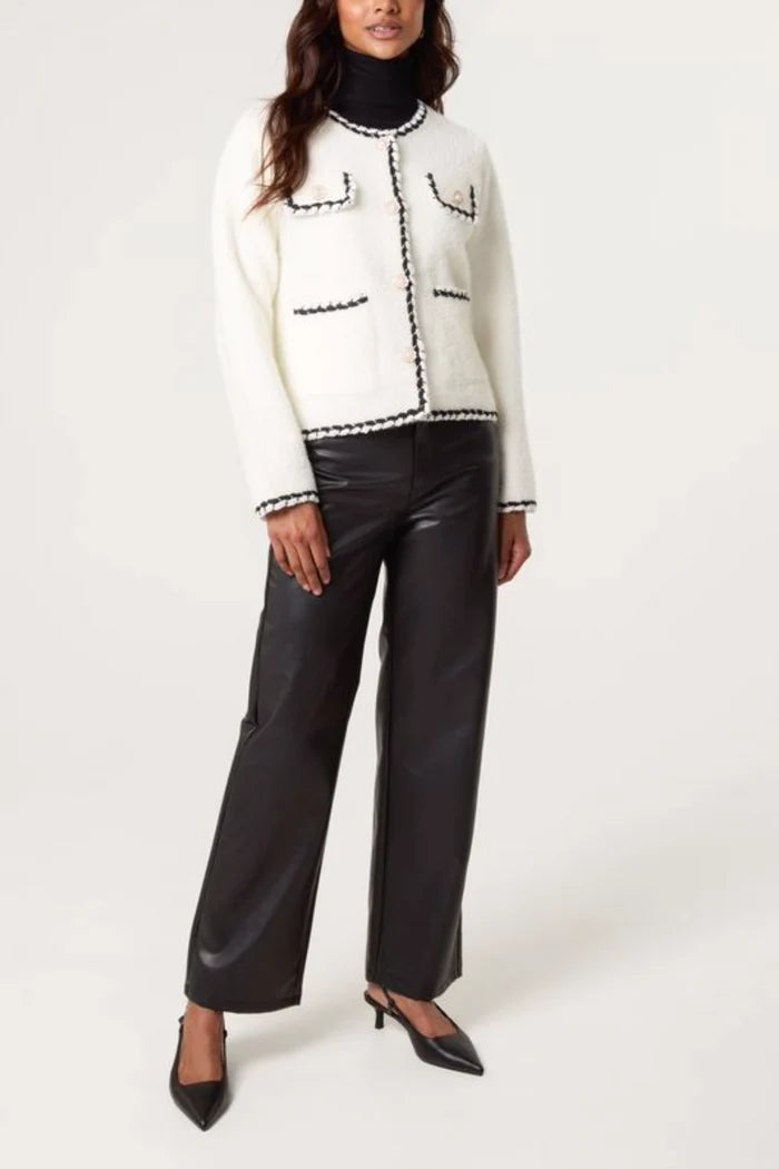 Contrast Trim Knit Cardigan Jacket