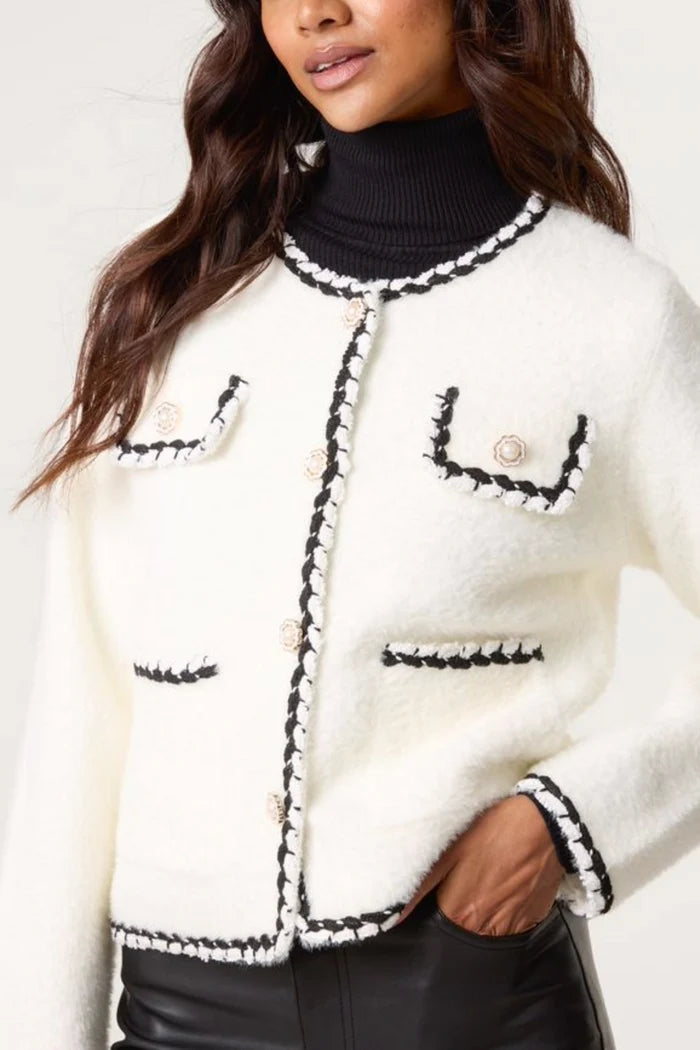 Contrast Trim Knit Cardigan Jacket
