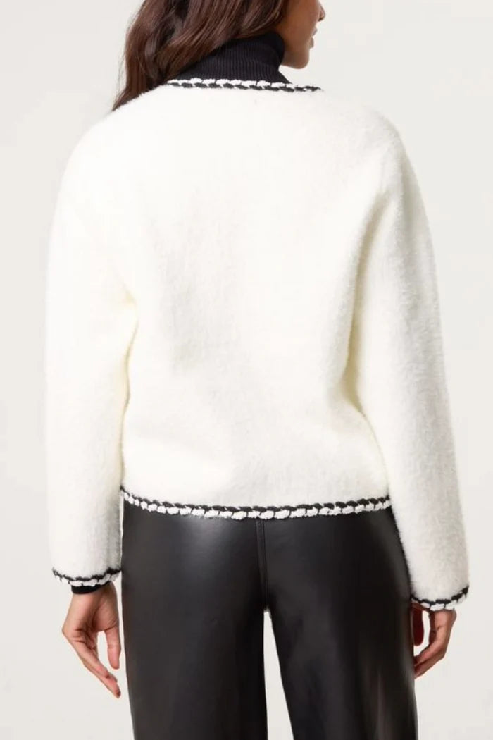 Contrast Trim Knit Cardigan Jacket