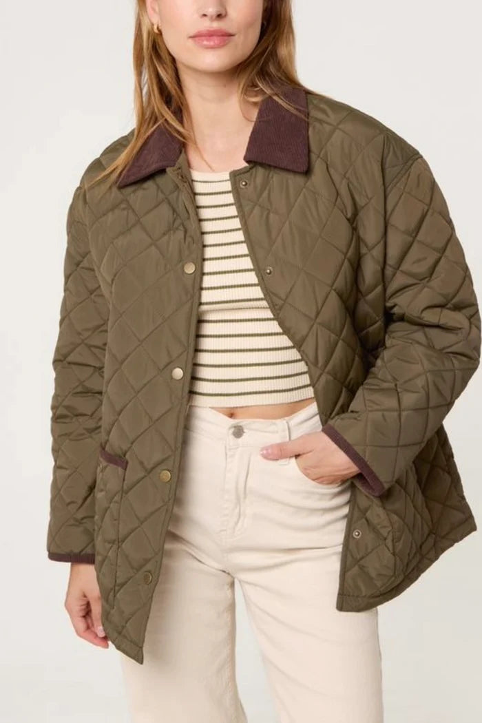 Diamond Quilted Contrast Square Coat