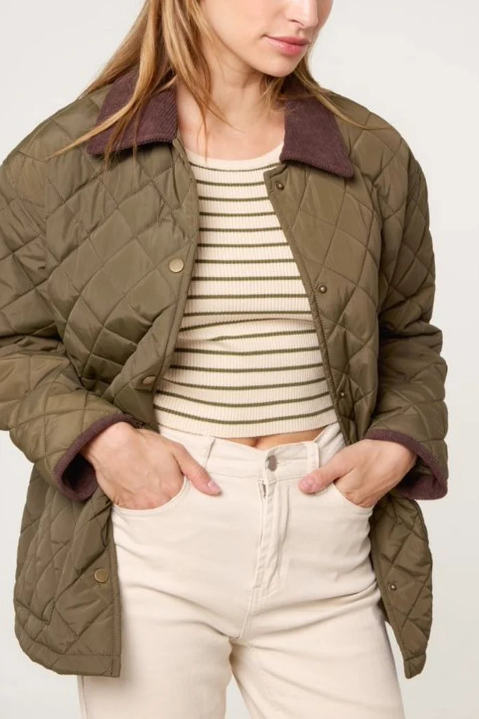 Diamond Quilted Contrast Square Coat