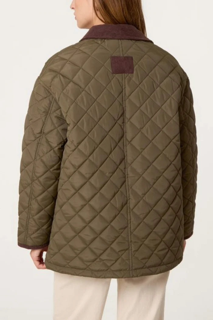 Diamond Quilted Contrast Square Coat