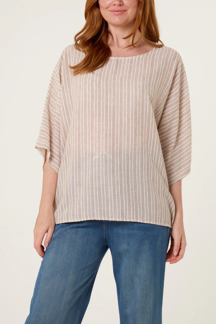 Cotton Blend Stripe Batwing Top in Mocha