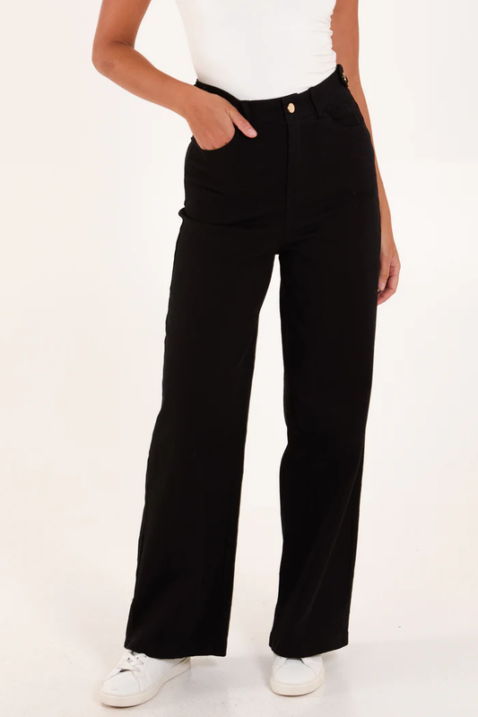 Wide Leg Black Jeans with gold button detail