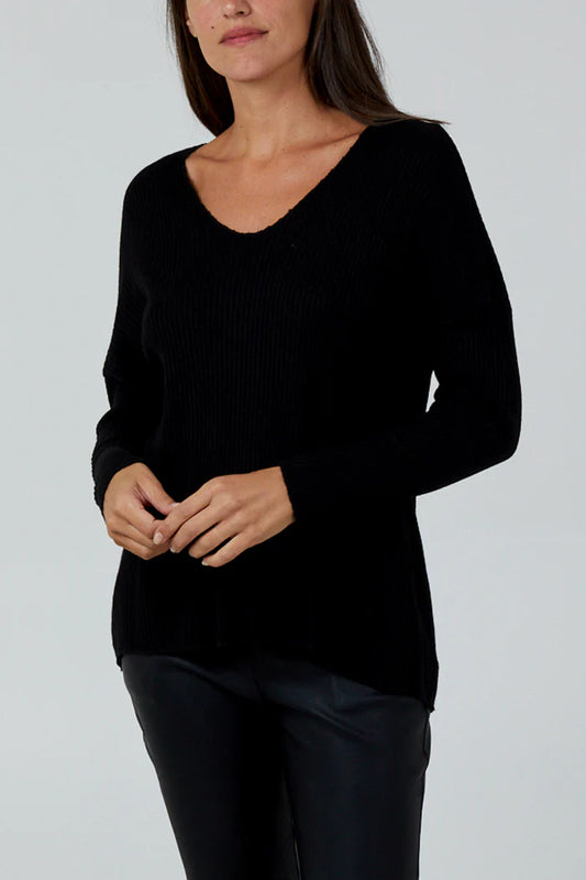 Wool Blend V Neck Ribbed Fitted Jumper