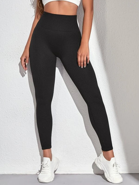 High Waist Ribbed Gym Legging in Black